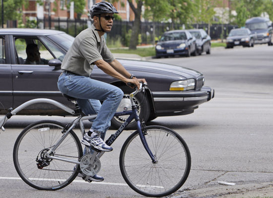Obama riding around Chicago